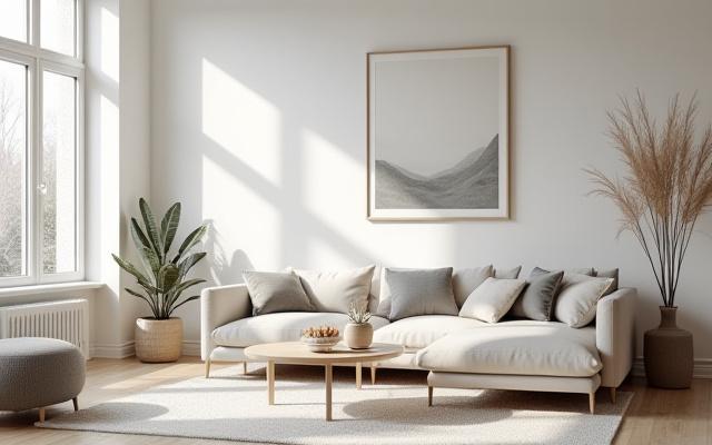 Minimalistisk interiørdesign med rene linjer og naturlige materialer, i skandinavisk stil av Siv Jensen.